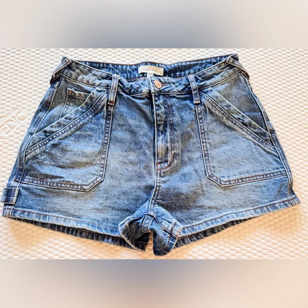 CLEO + WOLF Carpenter High Waisted Blue Denim High Rise Jean Shorts